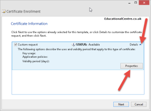 Certificate information properties