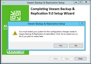 29 - Reboot neccessary after installation of Veeam Backup and Replication v9