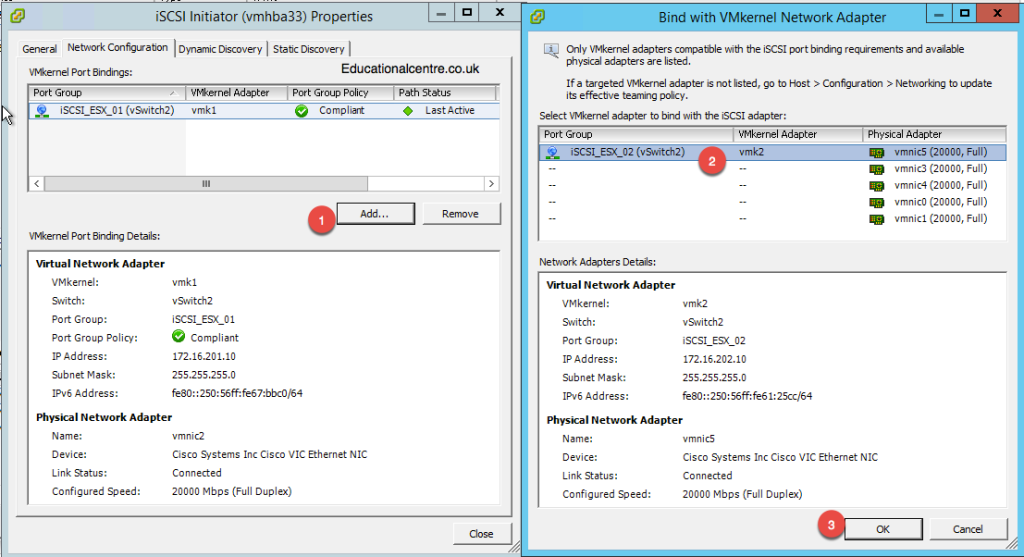 Add VMKernel iSCSI Port Bindings to iSCSI Software Adapter