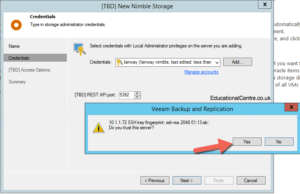 Adding Nimble Storage to Veeam - New Nimble Storage - Confirm SSL Thumbprint