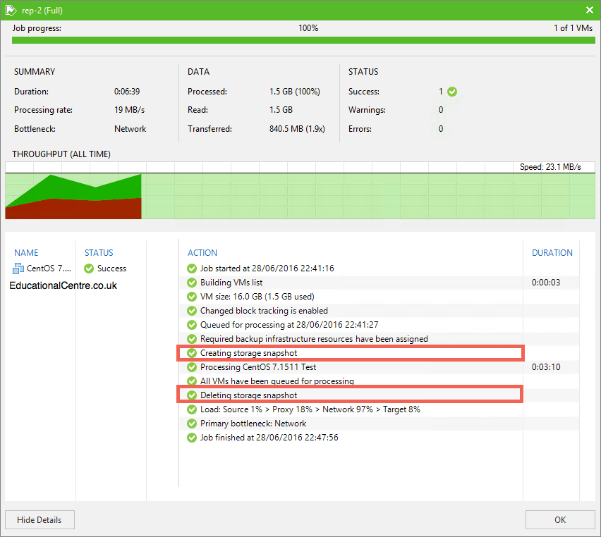 Veeam and Nimble Storage Integration - Replicating from a Snapshot- Job Status