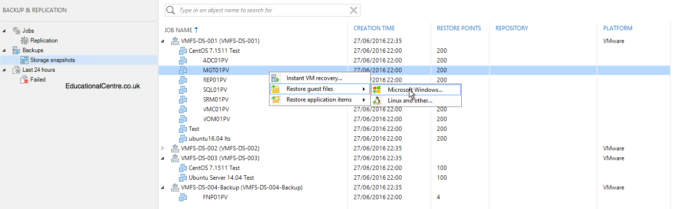 Veeam and Nimble Storage Integration - Restoring from Snapshot - Guest Files