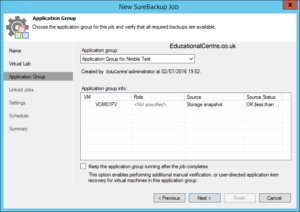 Veeam and Nimble Storage Integration - SureBackup - Create SureBackup Job - Application Group