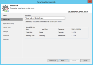 Veeam and Nimble Storage Integration - SureBackup - Create SureBackup Job - Virtual Labs