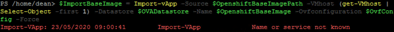 Import-VApp Name or service not known