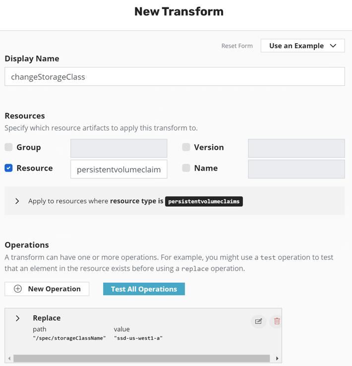 Kasten Applications Restore point Transform