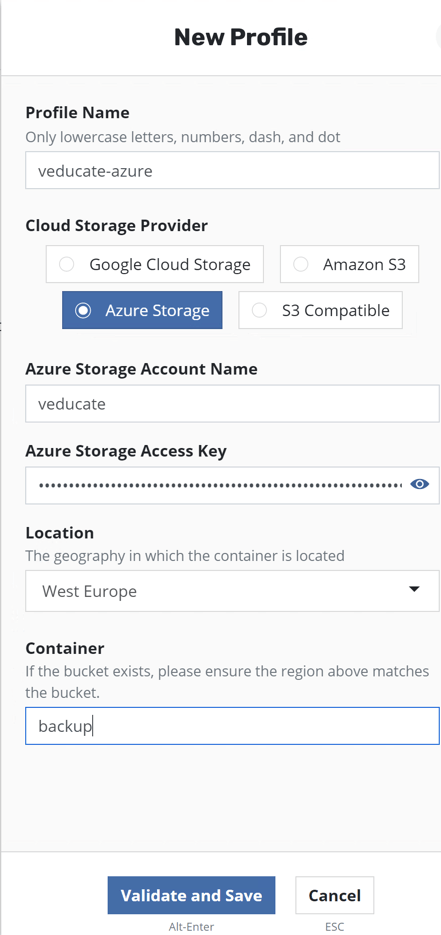 Kasten - Create Location profile - azure