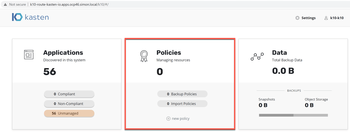 Kasten Dashboard create policy