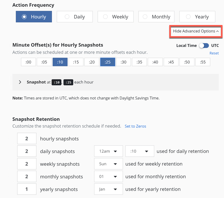 Kasten Dashboard new policy snapshot action frequency