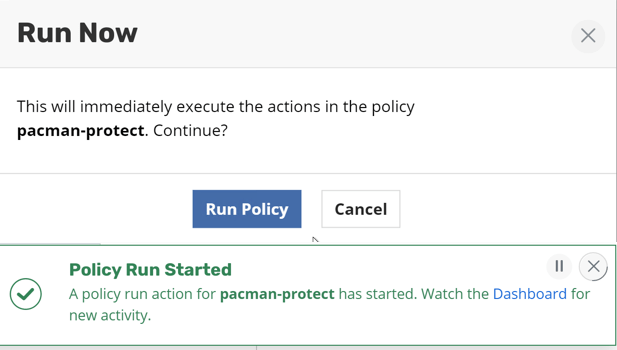 kasten policy run now