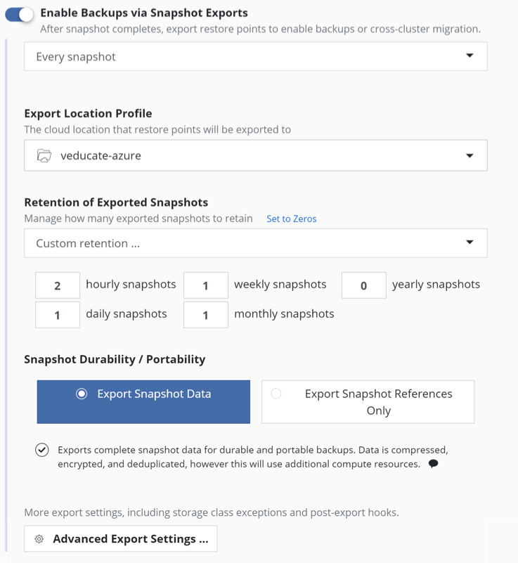 Kasten - new policy - Enable backups via Snapshot Exports