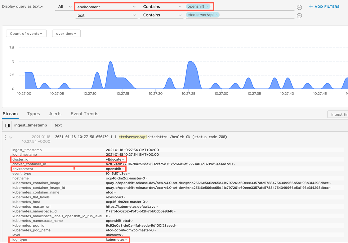 vRealize Log Insight Cloud - OpenShift Logs filter