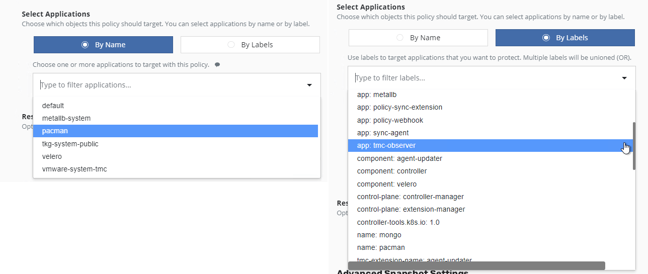 Kasten - Create Policy - Select Applications