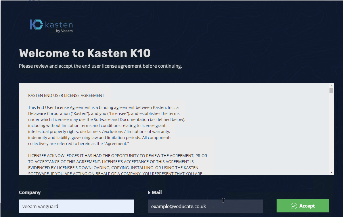 Kasten K10 - Accept the EULA