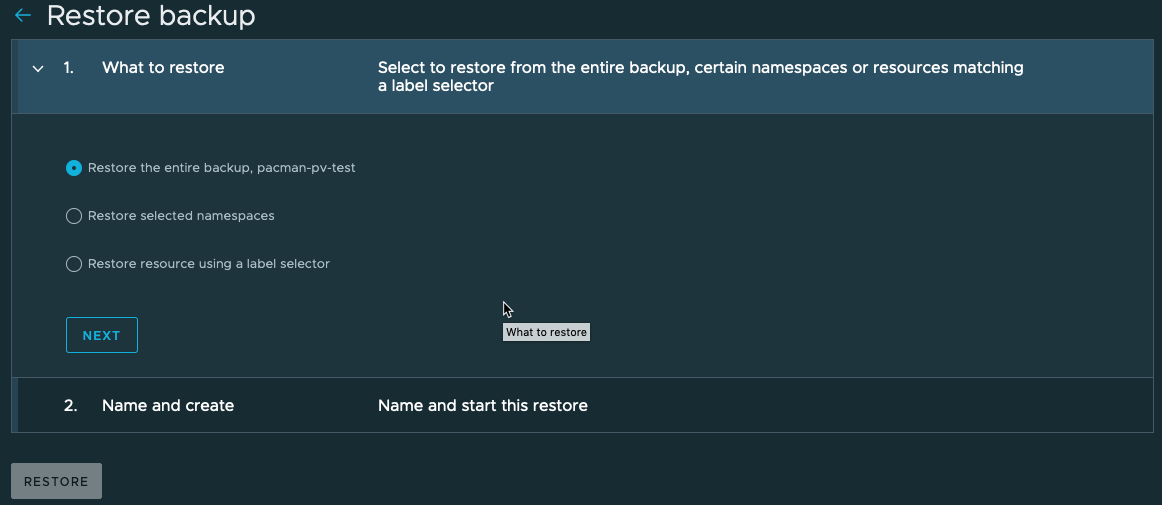 TMC Data Protection - Restore Backup - what to restore