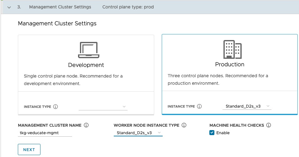 Deploy Management cluster to Azure - Management Cluster Settings