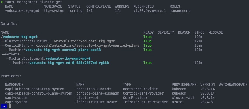 Deploy Management cluster to Azure - tanzu management cluster get