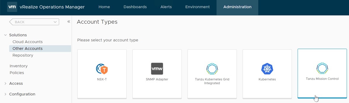 vROps TMC Integration - Add Account in vROPs - Account Type Tanzu Mission Control