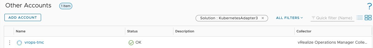 vROps TMC Integration - Add Account in vROPs - New Account - Newly created account