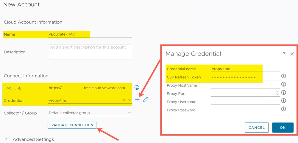 vROps TMC Integration - Add Account in vROPs - New Account