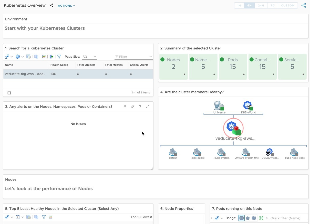 vROps TMC Integration - Kubernetes Dashboard