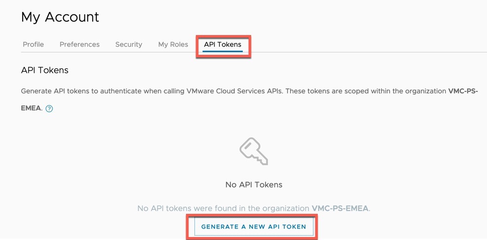 vROps TMC Integration - creating a CSP Token - API Tokens
