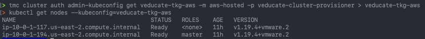 Access your cluster - tmc auth admin-kubeconfig get