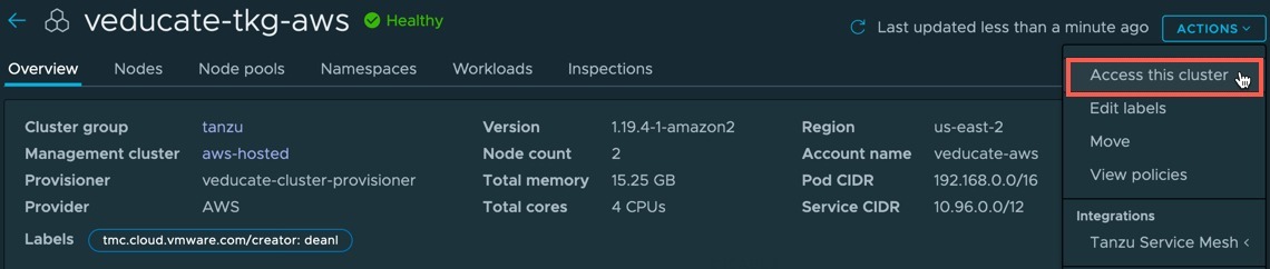 TMC - Access your cluster - through the UI