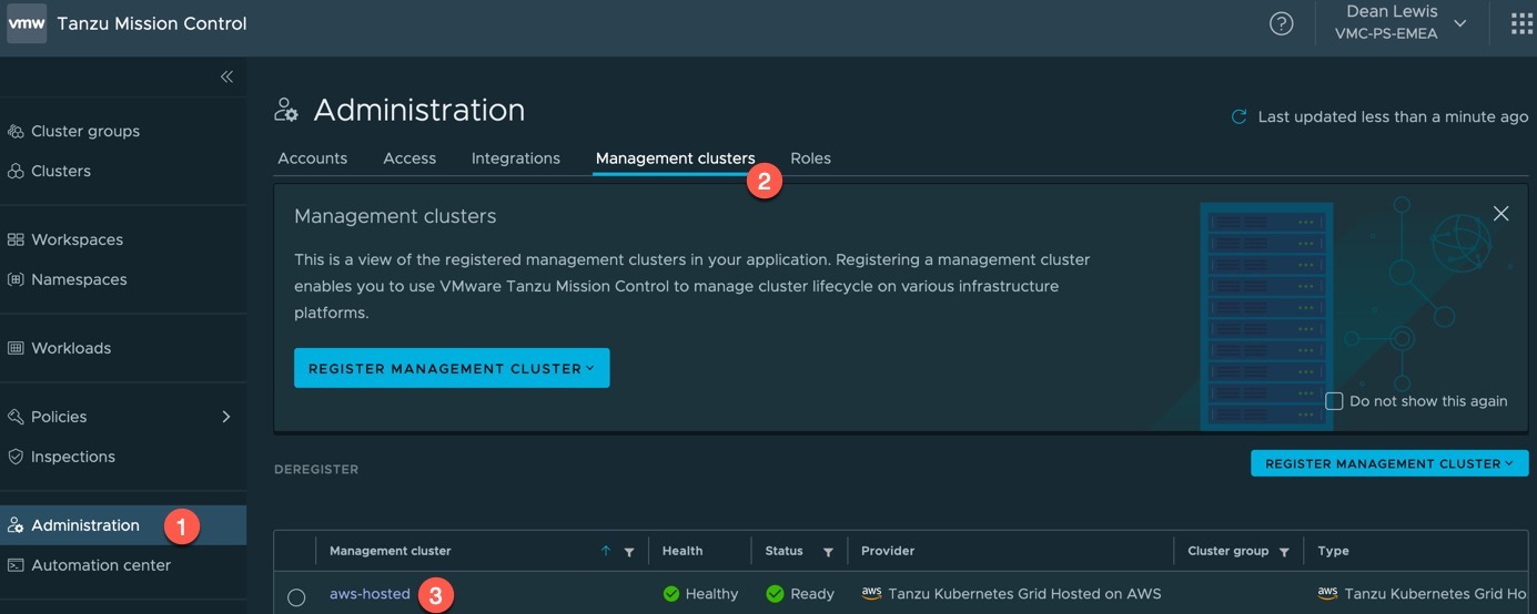 TMC - Administration - Management Clusters