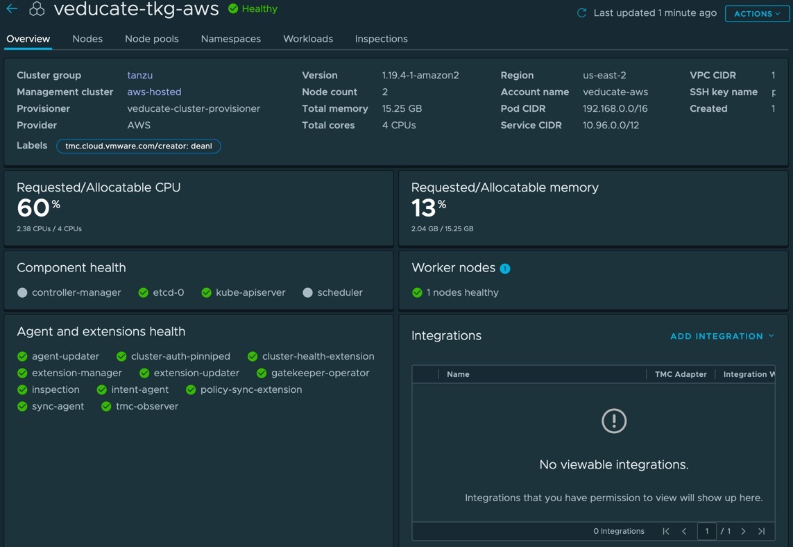 TMC - Clusters - Create Cluster - Cluster Ready