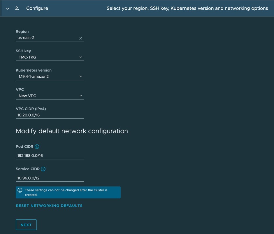 TMC - Clusters - Create Cluster - Configure