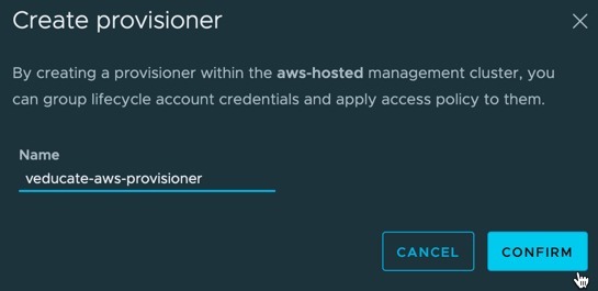 TMC - aws-hosted - provisioners - create provisioner - provide name