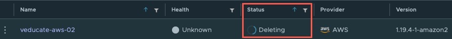 Tanzu Mission Control - Clusters - Deleting