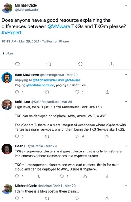 Twitter thread asking about TKGm and TKGs