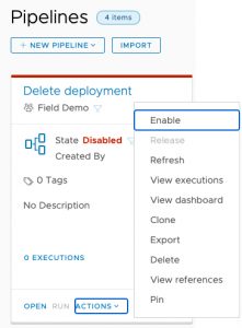 vRA Deploy Tanzu Guest Cluster - Code Stream - Enable Pipeline - Delete Deployment