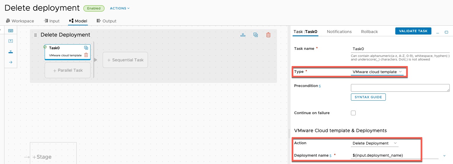 vRA Deploy Tanzu Guest Cluster - Code Stream - Pipeline - Delete Deployment - Configuration view