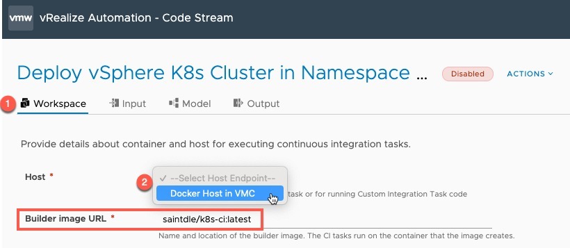 vRA Deploy Tanzu Guest Cluster - Code Stream - Pipeline - Deploy Tanzu Cluster - Configure Workspace - Set docker host