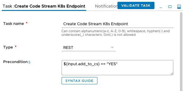 vRA Deploy Tanzu Guest Cluster - Code Stream - Pipeline - Deploy Tanzu Cluster - Create Supervisor Namespace - Create Code Stream k8s Endpoint