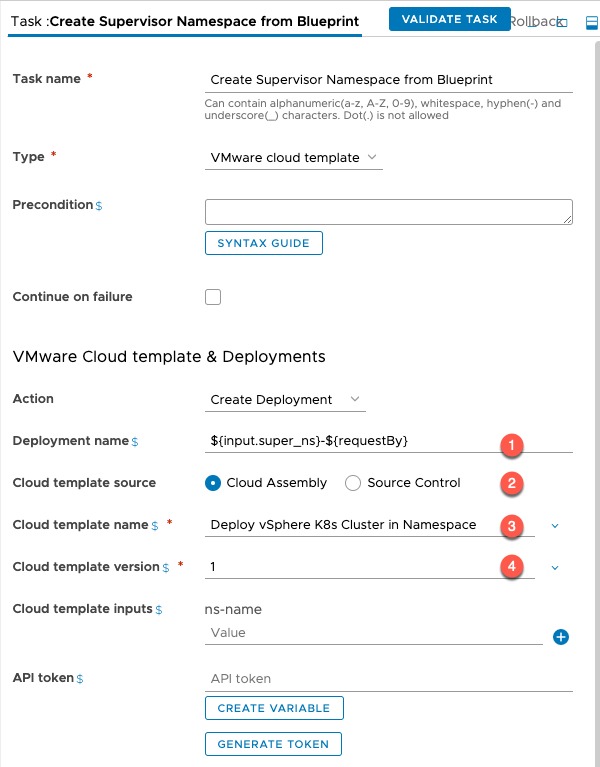 vRA Deploy Tanzu Guest Cluster - Code Stream - Pipeline - Deploy Tanzu Cluster - Create Supervisor Namespace from Blueprint