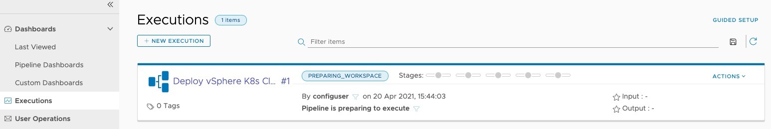 vRA Deploy Tanzu Guest Cluster - Code Stream - Pipeline - Deploy Tanzu Cluster - Run - View Execution