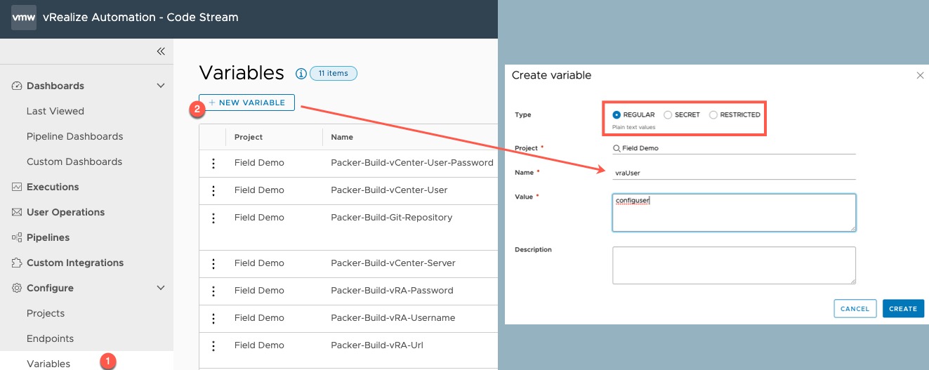 vRA Deploy Tanzu Guest Cluster - CodeStream - Create Variables