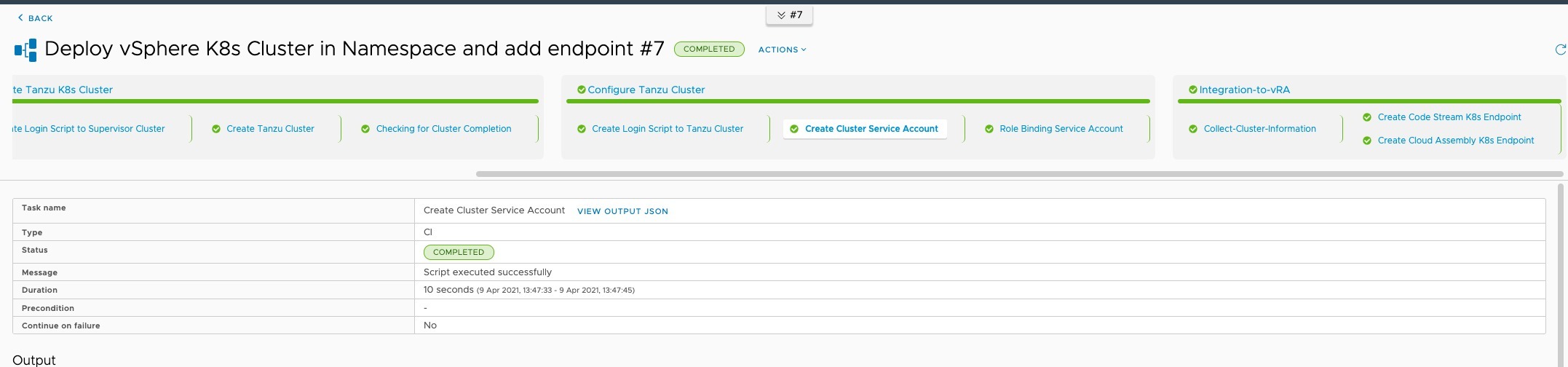 vRA Deploy Tanzu Guest Cluster - CodeStream - Pipeline Execution - Completed