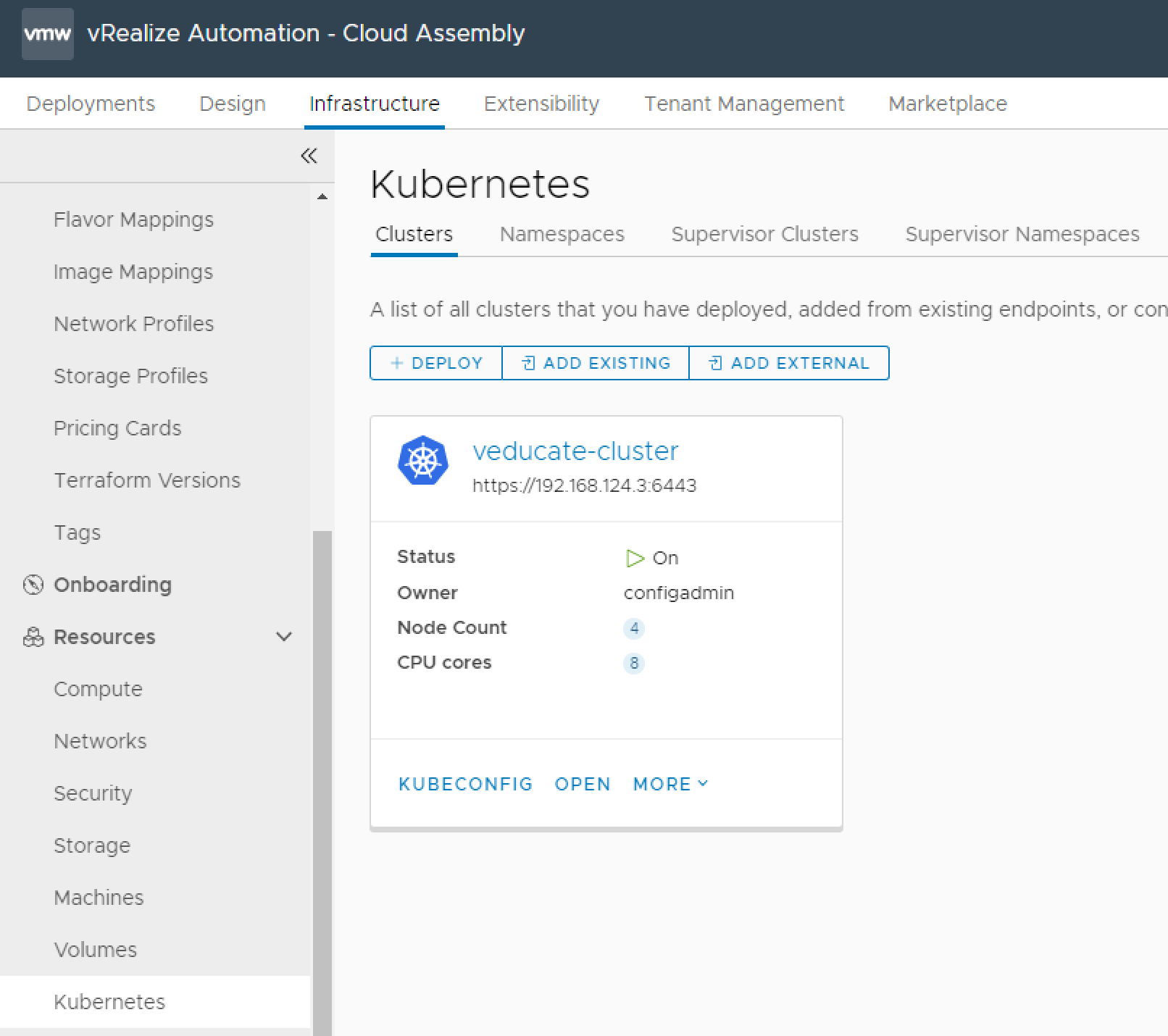 Cloud Assembly - Kubernetes Endpoint