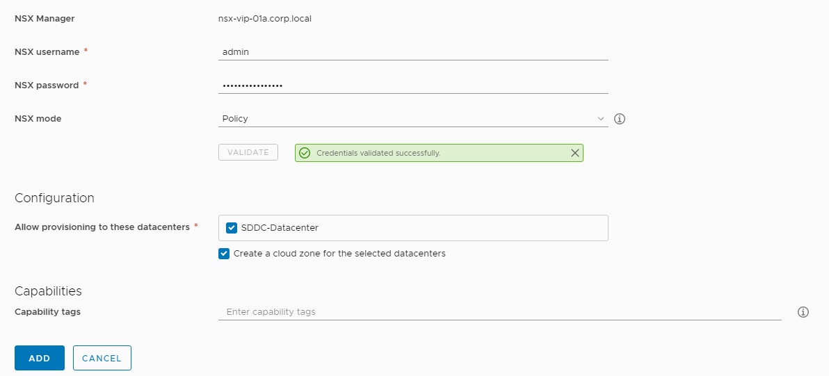 New Integration - SDDC Manager - New Cloud Account 2