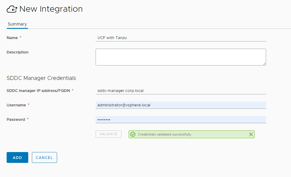 New Integration - SDDC Manager