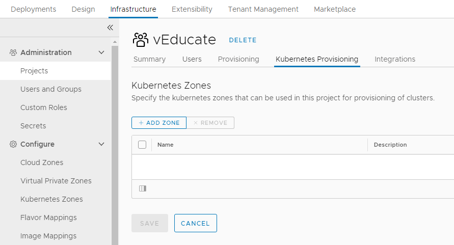 Projects - Add Kubernetes Zone