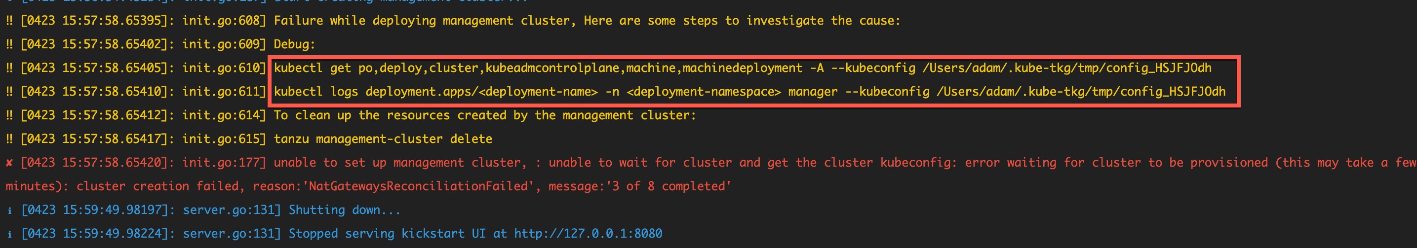 TKG AWS ARN Access - kubeconfig location