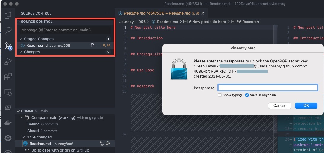 Visual Code - Commit staged changes - provide passkey