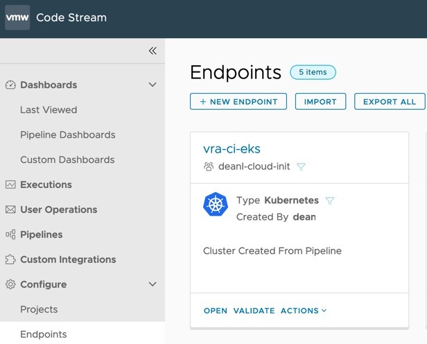 vRA EKS - Code Stream - Kubernetes Endpoint