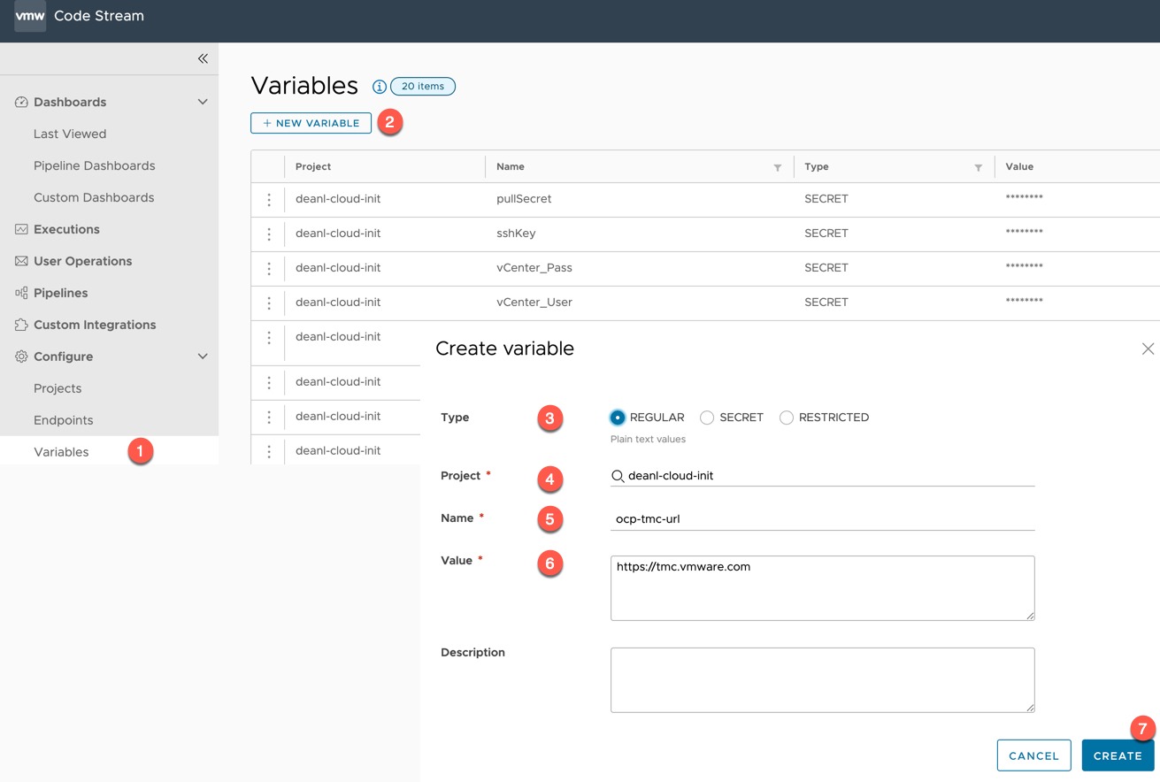 vRA Deploy Openshift - Code Stream - Create Variable